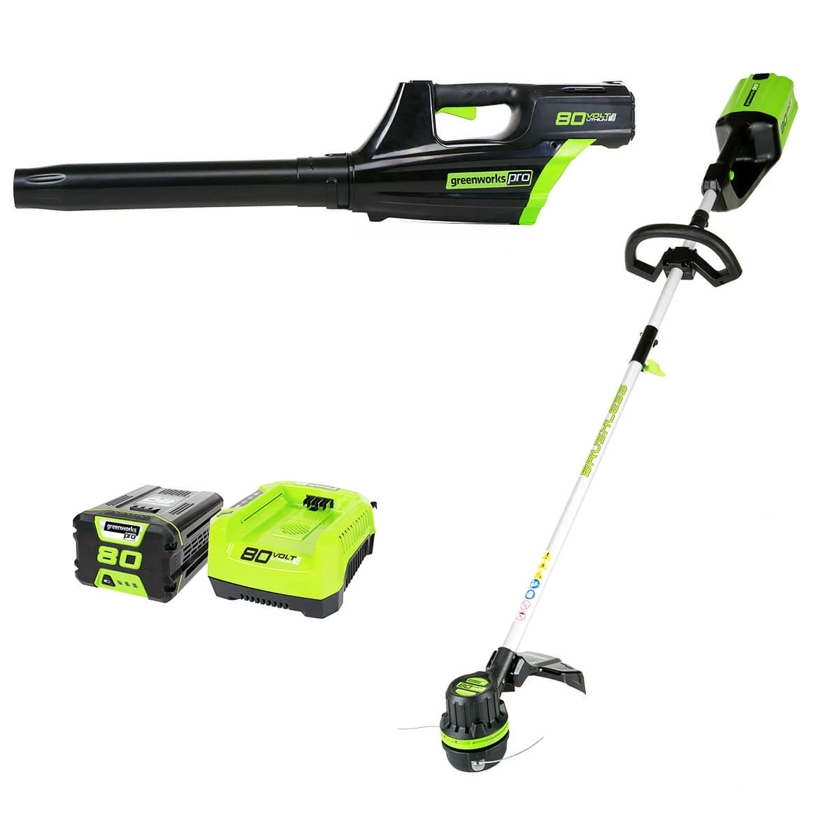 Lawn & Outdoor Power GreenWorks STBA80L210 80-Volt 2.0Ah String Trimmer/Blower Combo - 1301402 3 Lawn & Outdoor Power GreenWorks STBA80L210 80-Volt 2.0Ah String Trimmer/Blower Combo - 1301402