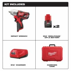 Tools & Equipment Milwaukee 2463-22 M12 12V 3/8-Inch Impact Wrench Kit