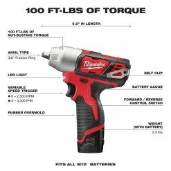 Tools & Equipment Milwaukee 2463-22 M12 12V 3/8-Inch Impact Wrench Kit