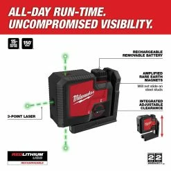 Milwaukee 3510-21 REDLITHIUM USB Rechargeable Cordless Green 3-Point Laser