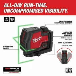Tools & Equipment Milwaukee 3521-21 REDLITHIUM USB Rechargeable Cordless Green Cross Line Laser