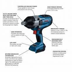 Bosch GDS18V-770N 18V PROFACTOR 3/4" Impact Wrench W/ Friction Ring - Bare Tool Tools & Equipment