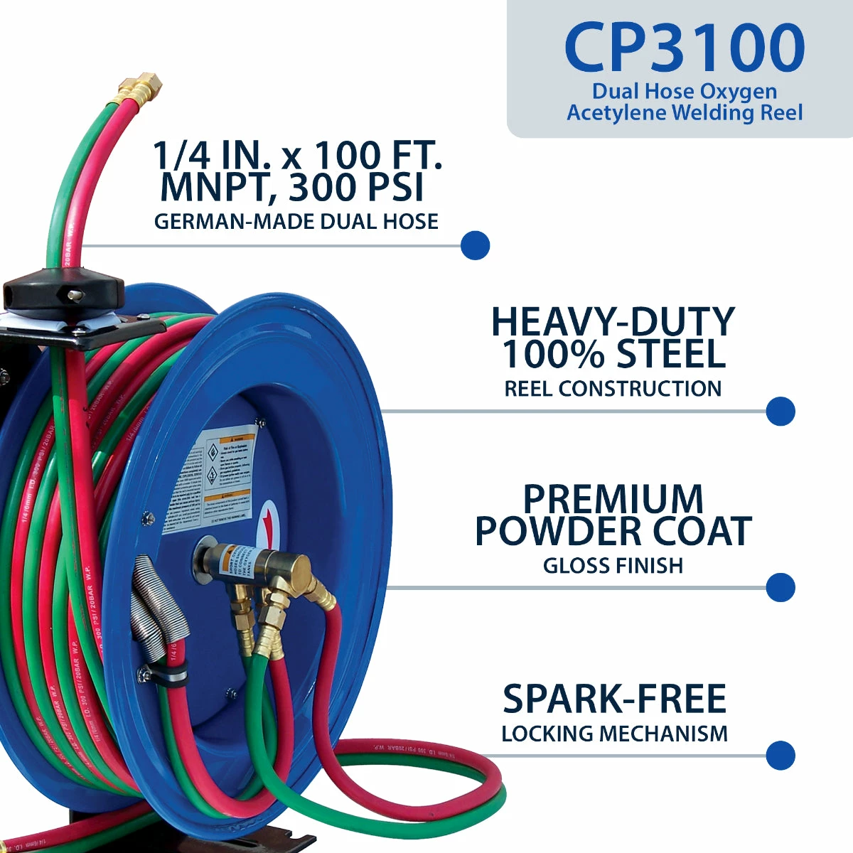 Tools & Equipment Cyclone Pneumatic CP3100 1/4" X 100' Dual-Hose Twin Welding Welder Reel 5 Tools & Equipment Cyclone Pneumatic CP3100 1/4" X 100' Dual-Hose Twin Welding Welder Reel