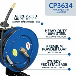 Cyclone Pneumatic 3/8” X 25’ 300 PSI Retractable Air Hose Reel W/ Rubber Hose Tools & Equipment