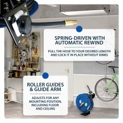 Cyclone Pneumatic 3/8” X 25’ 300 PSI Retractable Air Hose Reel W/ Rubber Hose Tools & Equipment