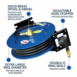 Cyclone Pneumatic 3/8” X 25’ 300 PSI Retractable Air Hose Reel W/ Rubber Hose Tools & Equipment