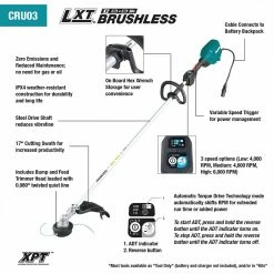 Makita CRU03Z 36V Brushless String Trimmer W/ Connector Cable - Bare Tool