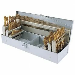 Shop Fox D1138 1/16 Inch - 1/2 Inch TiN Coated HSS Drill Bit Set W/ Case, 115pc Power Tools