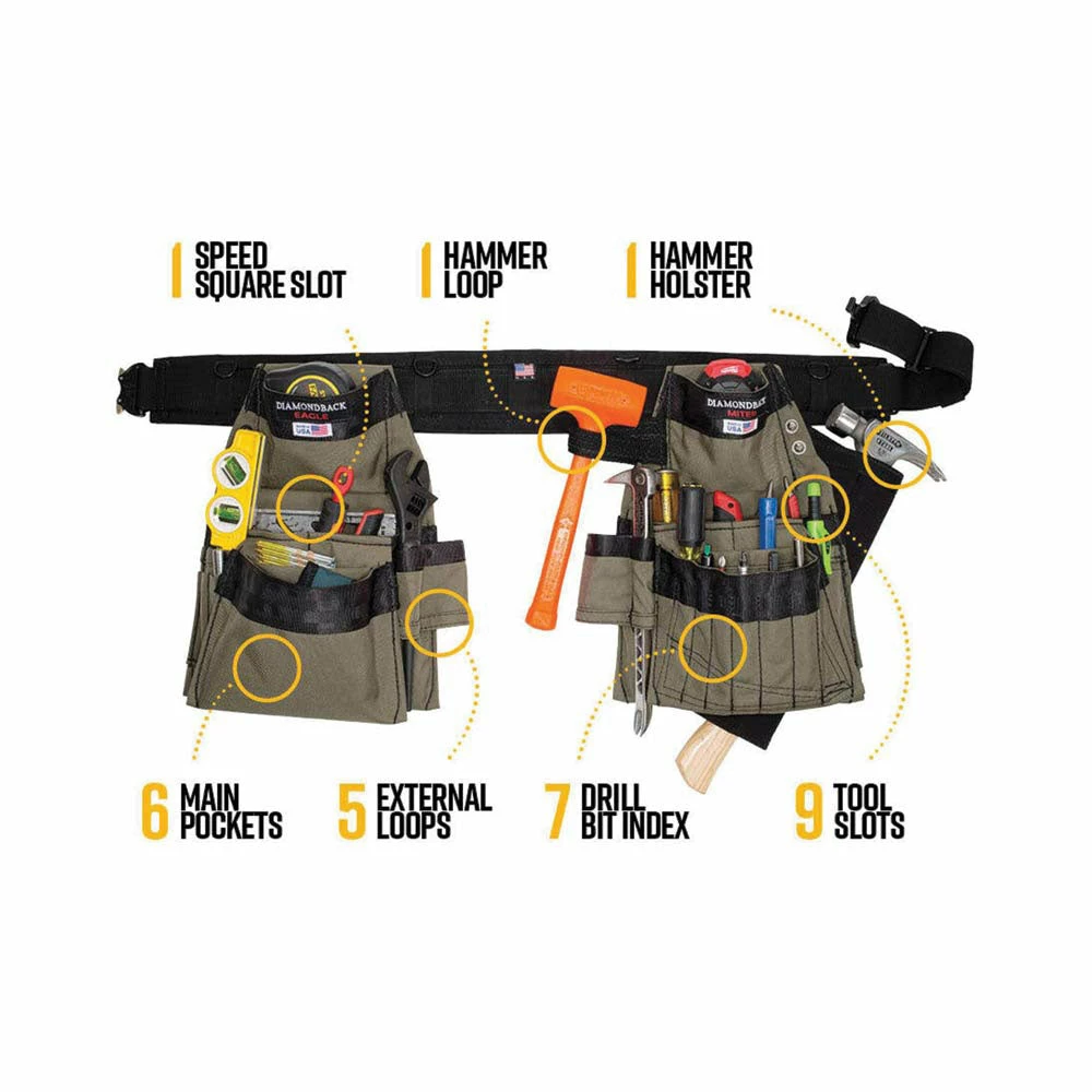 DIAMONDBACK DB5-14-OV-M Ranger Green Artisan Tool Belt Medium 5 DIAMONDBACK DB5-14-OV-M Ranger Green Artisan Tool Belt Medium