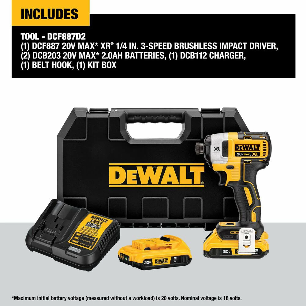 DeWALT DCF887D1E1 20V XR 1/4" Burshless Cordless Impact Driver Kit W/ 3 Speeds 4 DeWALT DCF887D1E1 20V XR 1/4" Burshless Cordless Impact Driver Kit W/ 3 Speeds