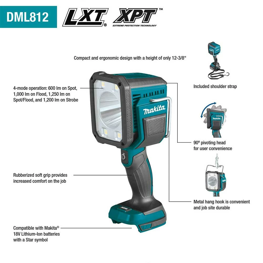 Tools & Equipment Makita DML812 18V LXT Li-Ion Cordless L.E.D. Flashlight/Spotlight -Bare Tool 4 Tools & Equipment Makita DML812 18V LXT Li-Ion Cordless L.E.D. Flashlight/Spotlight -Bare Tool