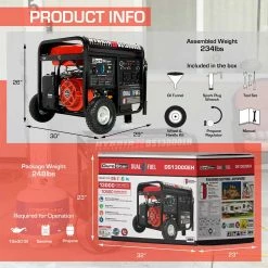 Dual Fuel Generators DuroStar DS13000EH 13000 Watt 500cc Dual Fuel Portable Generator