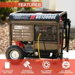 DuroStar DS13000E 13000 Watt 500cc Gasoline Portable Generator W/ Push Button Gasoline Generators