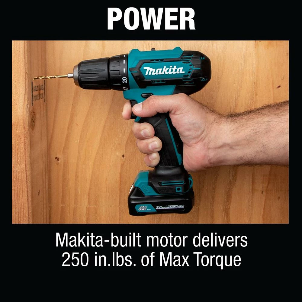 Tools & Equipment Makita FD09R1 12 Volt 3/8 Inch 2.0Ah CXT Lithium-Ion Cordless Driver-Drill Kit 5 Tools & Equipment Makita FD09R1 12 Volt 3/8 Inch 2.0Ah CXT Lithium-Ion Cordless Driver-Drill Kit