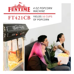 FunTime FT421CB 4oz Black Bar Table Top Popcorn Popper Maker Machine