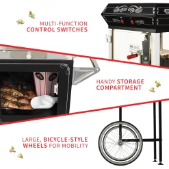 FunTime FT454CB 4oz Black Popcorn Popper Machine Maker Cart Vintage Style Home Goods