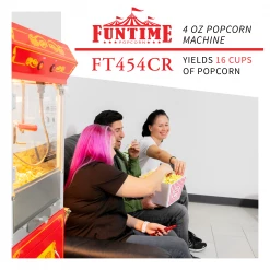 FunTime FT454CR 4oz Red Popcorn Popper Machine Maker Cart Vintage Style Home Goods