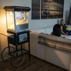 FunTime FT862CB 8oz Black Popcorn Popper Machine Maker Cart Vintage Style