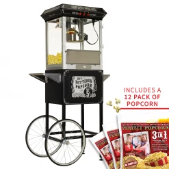FunTime FT860CB 8oz Premium Black Popcorn Popper Machine Maker Cart Vintage Home Goods