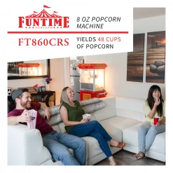 FunTime FT860CRS 8oz Premium Red Silver Popcorn Popper Machine Maker Cart Home Goods