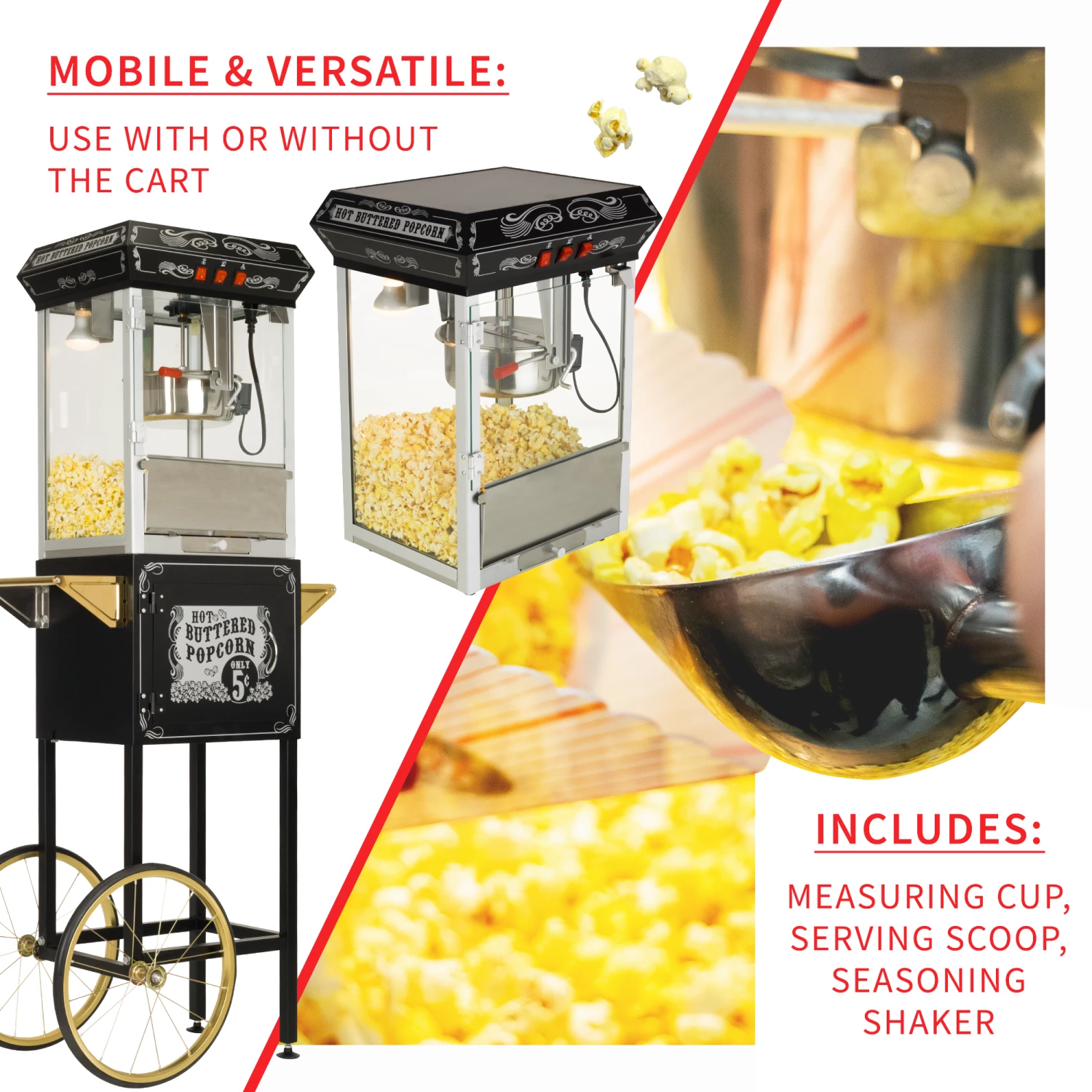 FunTime FT862CBG 8oz Black Popcorn Popper Machine Maker Cart Vintage Style 7 FunTime FT862CBG 8oz Black Popcorn Popper Machine Maker Cart Vintage Style