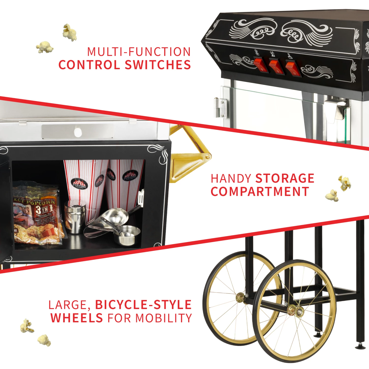FunTime FT862CBG 8oz Black Popcorn Popper Machine Maker Cart Vintage Style 9 FunTime FT862CBG 8oz Black Popcorn Popper Machine Maker Cart Vintage Style
