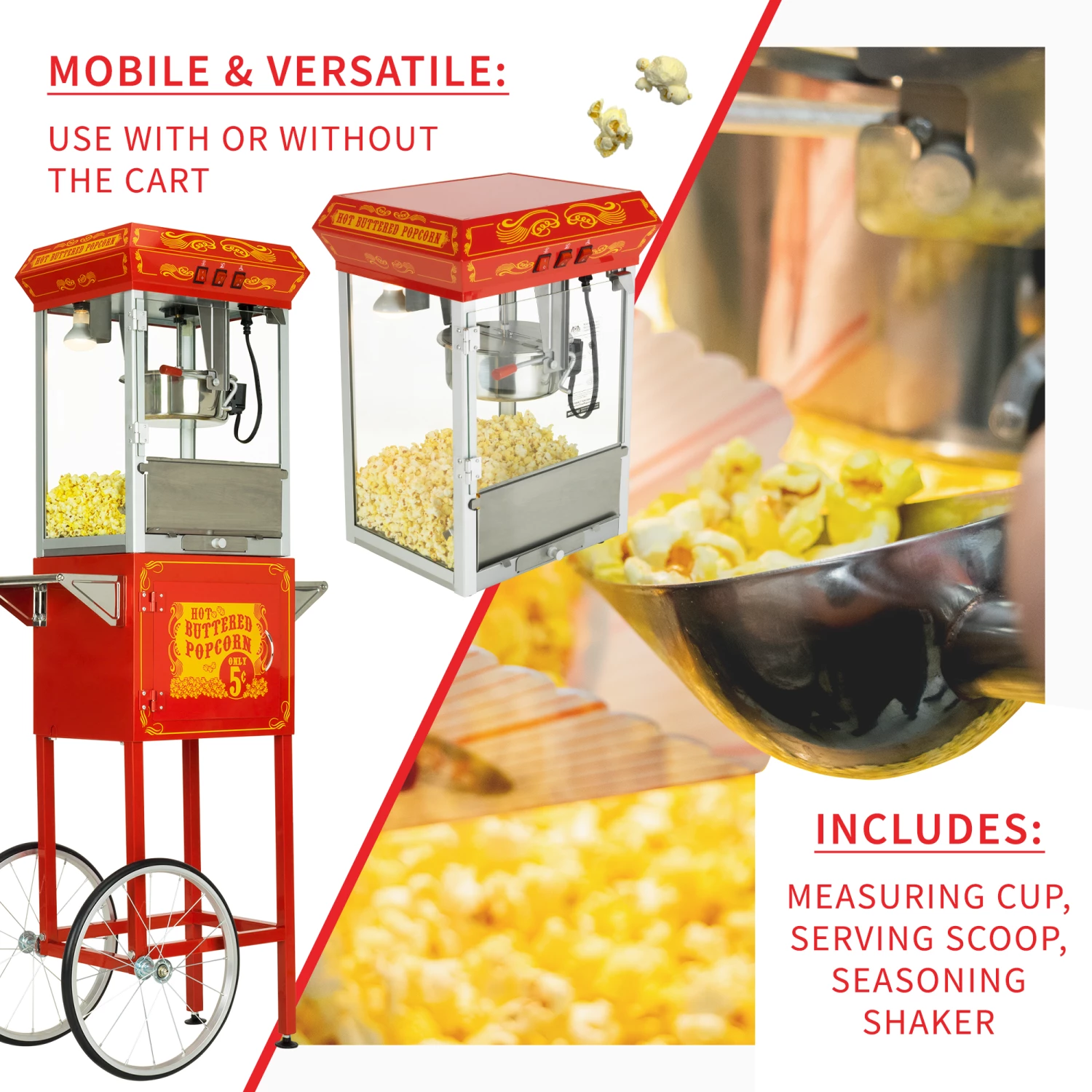 Home Goods FunTime FT862CRS 8oz Red Popcorn Popper Machine Maker Cart Vintage Style 7 Home Goods FunTime FT862CRS 8oz Red Popcorn Popper Machine Maker Cart Vintage Style