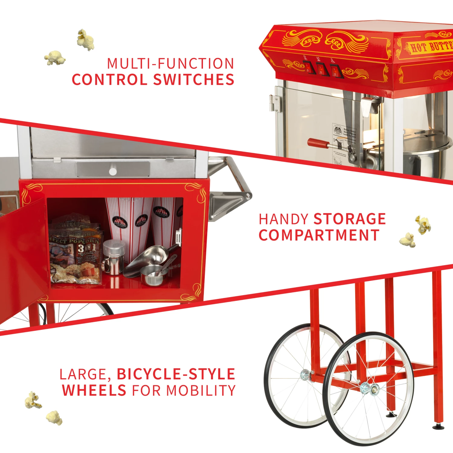 Home Goods FunTime FT862CRS 8oz Red Popcorn Popper Machine Maker Cart Vintage Style 9 Home Goods FunTime FT862CRS 8oz Red Popcorn Popper Machine Maker Cart Vintage Style