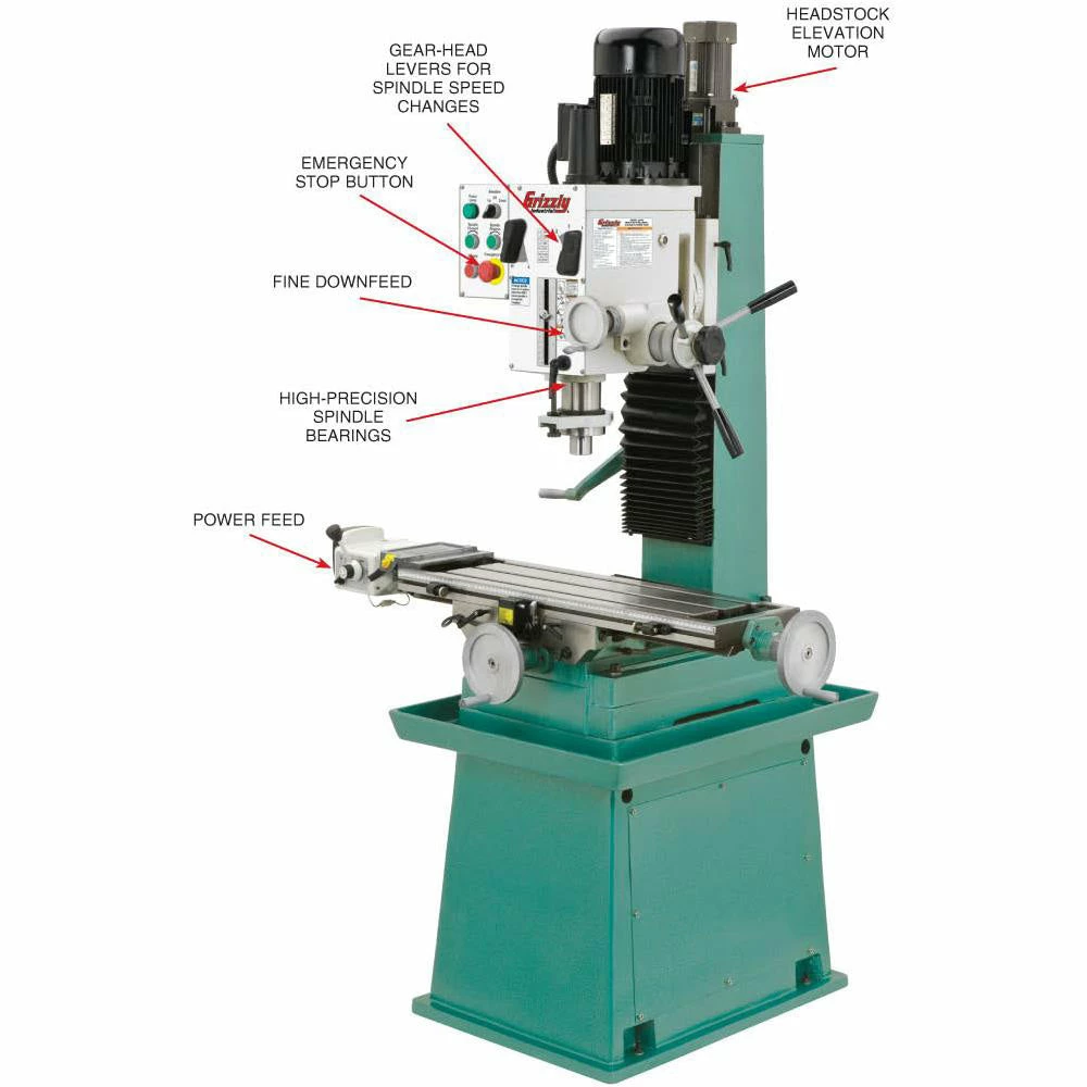 Grizzly G0755 220V 10 Inch X 32 Inch Heavy-Duty Mill/Drill Stand And Power Feed Tools & Equipment 5 Grizzly G0755 220V 10 Inch X 32 Inch Heavy-Duty Mill/Drill Stand And Power Feed Tools & Equipment