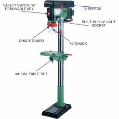 Grizzly G7944 120V 14 Inch 12 Speed Heavy-Duty Floor Drill Press Tools & Equipment