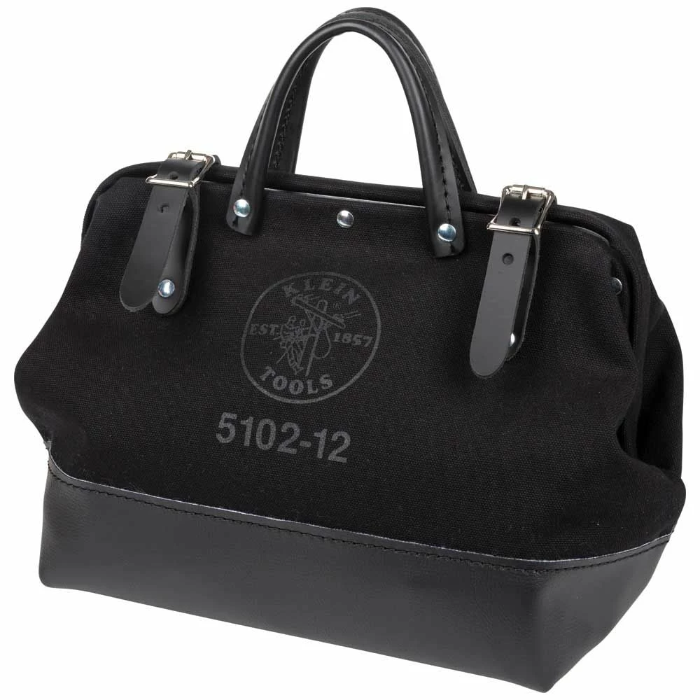 Tools & Equipment Klein 510212BLK 12" Heavy Duty Tool Bag Black Canvas W/ Leather Handles 12 Tools & Equipment Klein 510212BLK 12" Heavy Duty Tool Bag Black Canvas W/ Leather Handles