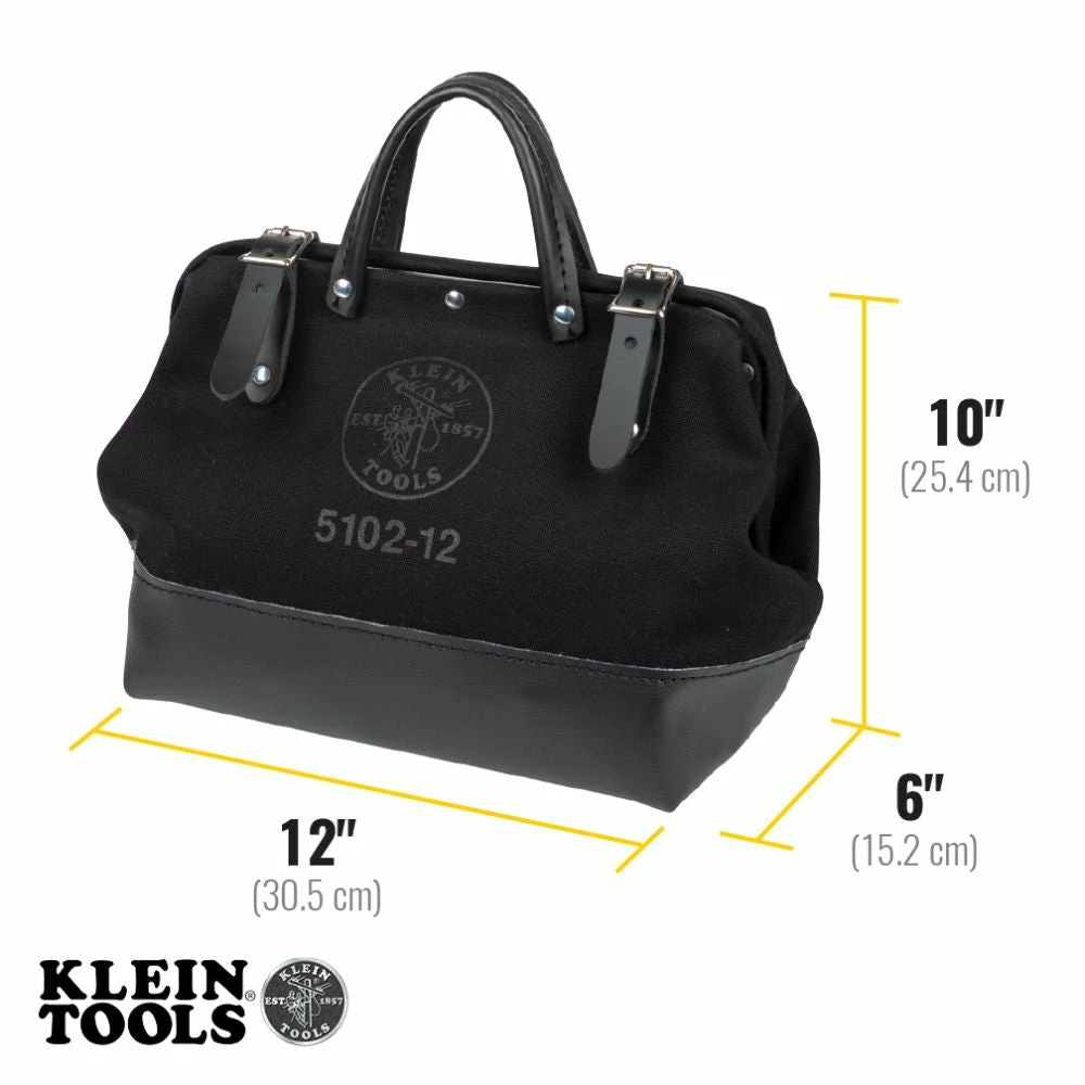 Tools & Equipment Klein 510212BLK 12" Heavy Duty Tool Bag Black Canvas W/ Leather Handles 5 Tools & Equipment Klein 510212BLK 12" Heavy Duty Tool Bag Black Canvas W/ Leather Handles