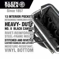 Tools & Equipment Klein 510216SPBLK 16 Inch Deluxe Black Canvas Tool Bag