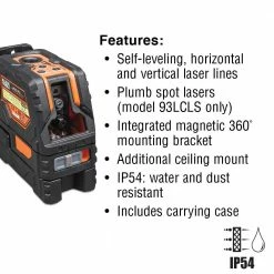 Klein 93LCLS Cordless Self Leveling Cross Line W/ Plumb Spot Laser Level