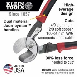 Klein J63225N Journeyman High Leverage Cable Cutter Tool W/ Stripping