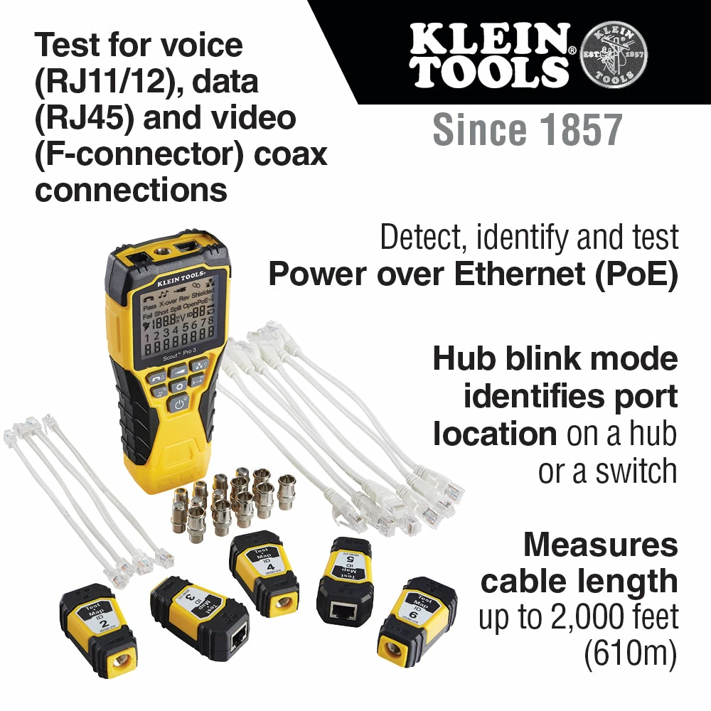 Tools & Equipment Klein VDV501-853 Scout Pro 3 Cable Power Tester With Test/Map Remote Kit 4 Tools & Equipment Klein VDV501-853 Scout Pro 3 Cable Power Tester With Test/Map Remote Kit