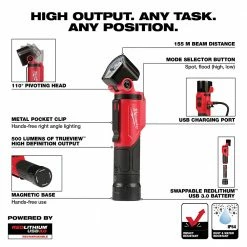 Milwaukee 2113-21 500-Lumen Redlithium USB Rechargeable Pivoting Flashlight Tools & Equipment