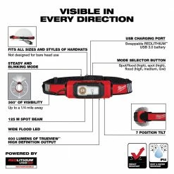 Milwaukee 2116-21 600 Lumens LED USB Rechargeable BEACON Hard Hat Light Tools & Equipment