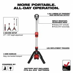 Tools & Equipment Milwaukee 2132-20 M12 12V 1,400-Lumen Dual Power Tower Light - Bare Tool