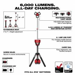 Milwaukee 2136-21 M18 18V ROCKET 6000 Lumens Cordless Tower Light/Charger Kit