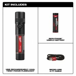 Milwaukee 2161-21 1100 Lumen USB Rechargeable LED Twist Focus Flashlight