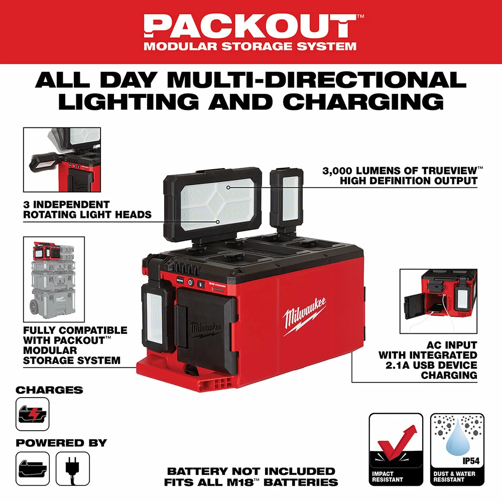 Tools & Equipment Milwaukee 2357-20 M18 18V PACKOUT 3000 Lumen Multi-Directional Light/Charger 4 Tools & Equipment Milwaukee 2357-20 M18 18V PACKOUT 3000 Lumen Multi-Directional Light/Charger