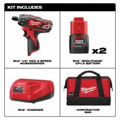 Milwaukee 2406-22 M12 12V 1/4-Inch Hex 2-Speed Screwdriver Kit