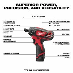 Milwaukee 2406-22 M12 12V 1/4-Inch Hex 2-Speed Screwdriver Kit