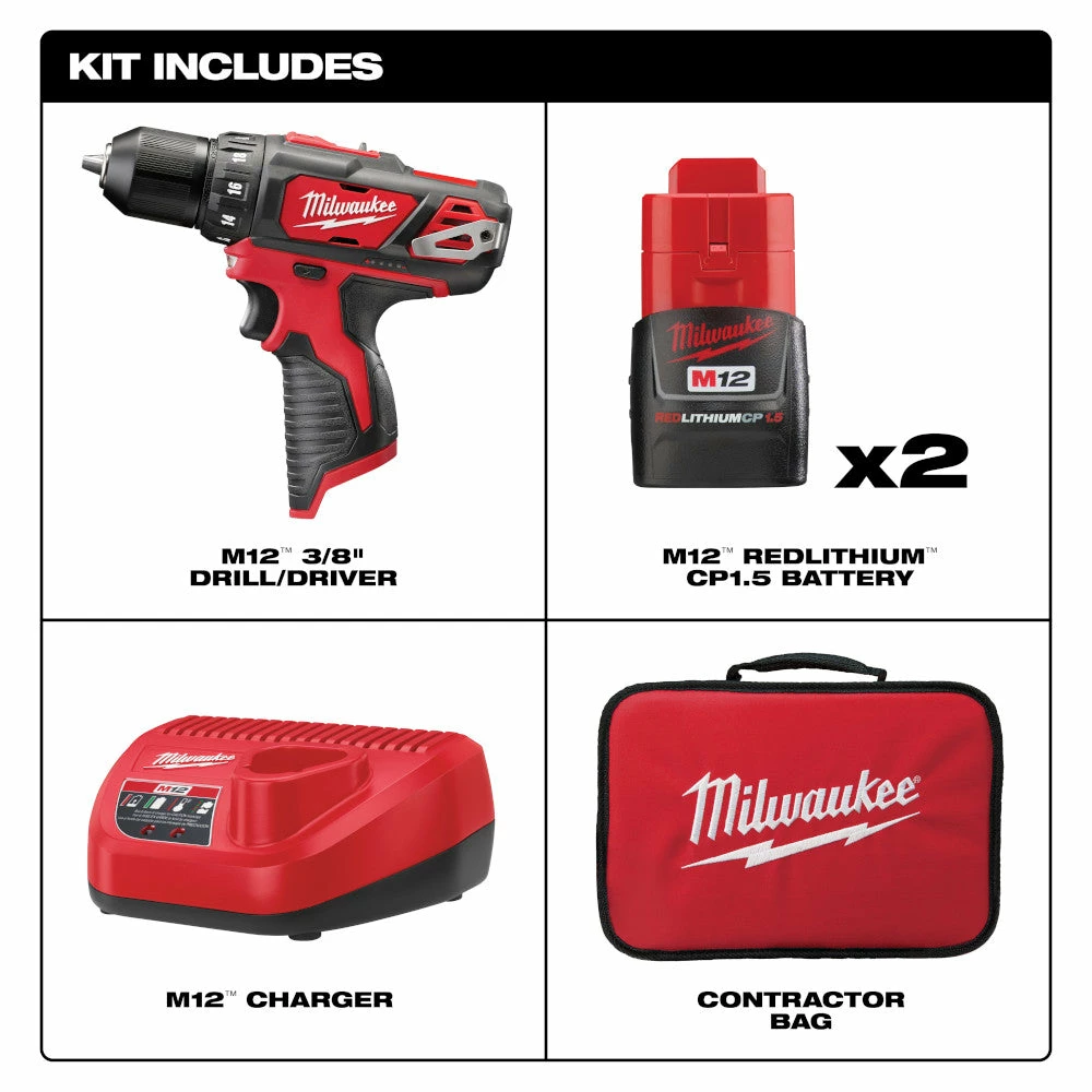 Tools & Equipment Milwaukee 2407-22 M12 12V 3/8" Drill/Driver Kit 4 Tools & Equipment Milwaukee 2407-22 M12 12V 3/8" Drill/Driver Kit