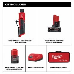 Milwaukee 2409-22 M12 FUEL 12V Brushless Li-Ion Low Speed Tire Buffer Kit Automotive