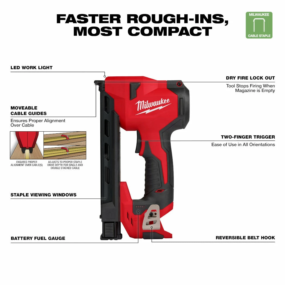 Milwaukee 2448-20 M12 12V Cordless Li-Ion Brushed Cable Stapler - Bare Tool 4 Milwaukee 2448-20 M12 12V Cordless Li-Ion Brushed Cable Stapler - Bare Tool
