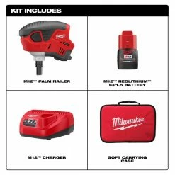 Milwaukee 2458-21 M12 12V Lithium-Ion Palm Nailer Kit Tools & Equipment