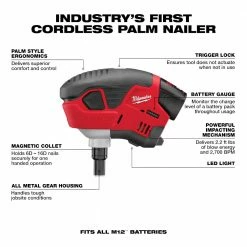 Milwaukee 2458-21 M12 12V Lithium-Ion Palm Nailer Kit Tools & Equipment