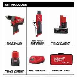 Tools & Equipment Milwaukee 2459-22 M12 FUEL 12V Brushless Li-Ion Commercial Tire Flat Repair Kit